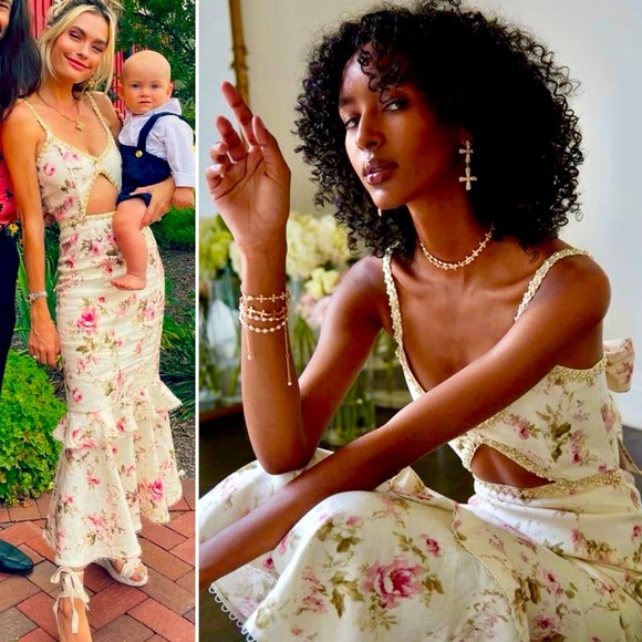 V. Chapman Luna Dress English Rose Floral Beaded Crystal Trim Midi 8 Medium - Picture 1 of 15